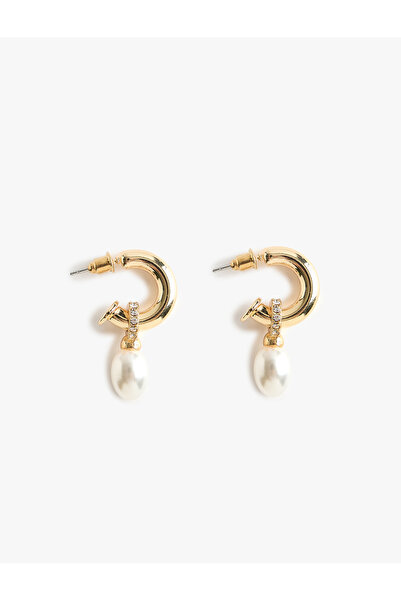 Koton Stone Detailed Dangle Pearl Hoop Earrings
