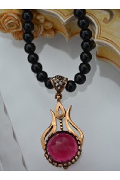 Stoneage Special Design Necklace with Onyx Cord - Red -