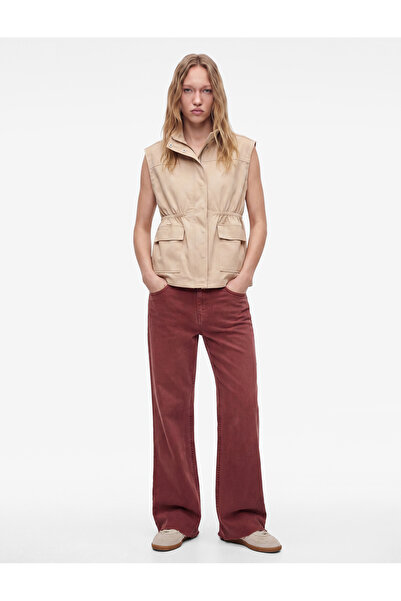 Koton High Collar Pocket Detailed Zippered Drawstring Sleeveless Vest