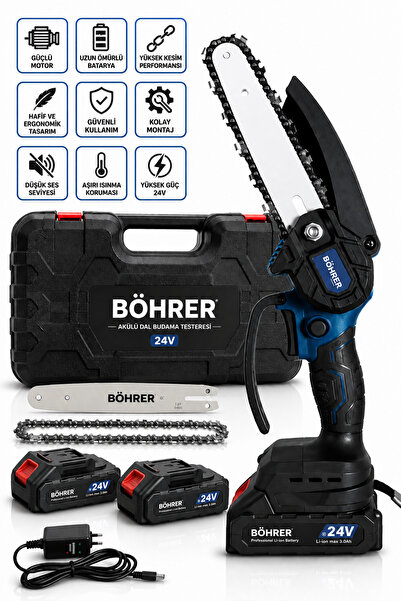 BÖHRER 24V 3AH 10 VE 15 CM PALA ZİNCİRLİ 2 AKÜLÜ DAL BUDAMA AĞAÇ BUDAMA TESTE...