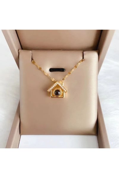 Peach Jewelry Επιχρυσωμένο μενταγιόν μικρό σπίτι από ατσάλι τιτανίου