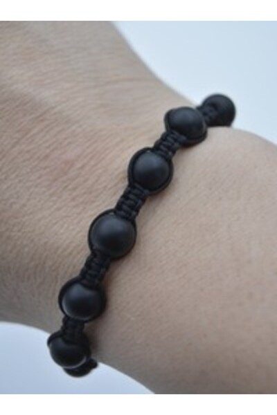 Stoneage Mat Onyx Stone Macrame Braided Bracelet - Black -
