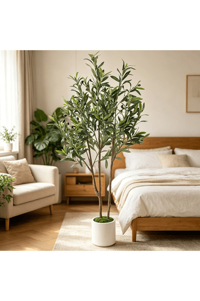 SCHENKERO Indoor Decor Artificial Double‑Trunk Olive Tree, 122cm Lifelike Fak...
