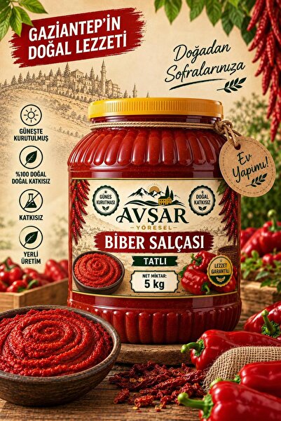 AVŞAR YÖRESEL GAZİANTEP GÜNEŞ KURUTMASI TATLI BİBER SALÇASI 5 KG