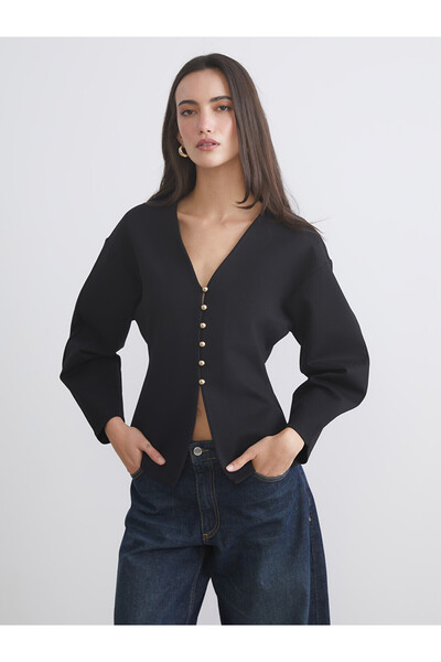 LC Waikiki Lcw Vision Black Camisole Plain Short Women's Cardigan with Nevavm...