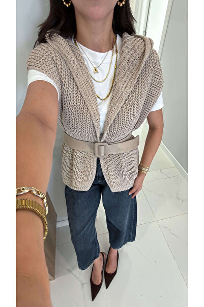 BİRCANÇİL Lidya Stone Belted Knitted Vest