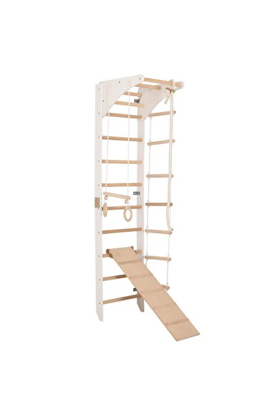 rinagym Spalier gimnastic din lemn 230 cm cu bară, inele, frânghie și rampă –...