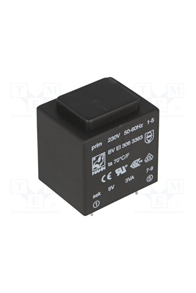 OEM Transformator capsulat HAHN BVEI3063363, 3VA, 230VAC, 9V, 333mA, PCB, BVEI