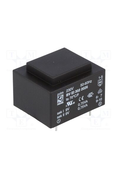 OEM Transformator capsulat HAHN BVEI3022026, 1.5VA, 230VAC, 9V, 9V, 83mA, 83m...