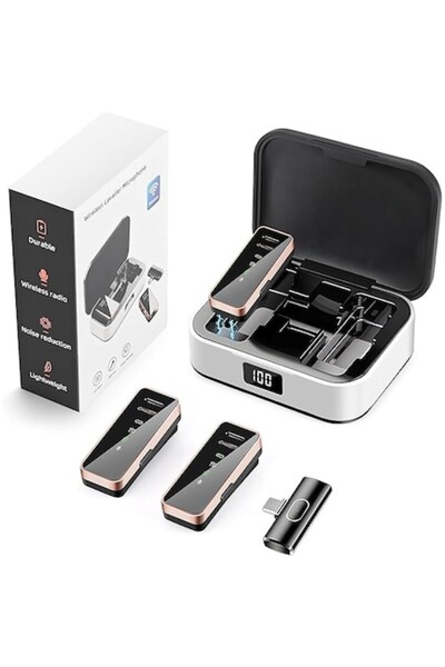DAMAIU Set de 2 microfoane lavalieră wireless, voce clară, reducere a zgomotu...