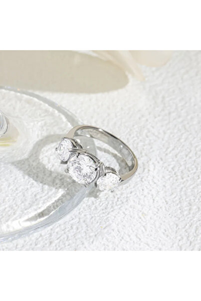 Peach Jewelry Γυναικείο δαχτυλίδι από ατσάλι 304 ασημί με ζιργκόν, μέγεθος 8