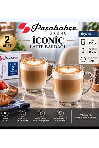 Paşabahçe 55743 Iconıc 2 li Latte çay kupası 330 cc hacim 10 cm boyu 8 cm çap...