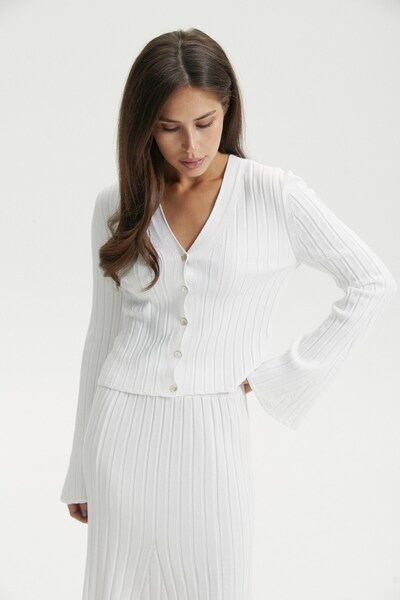 Ferraro White Ribbed Viscose Blended Skirted Knitwear Set