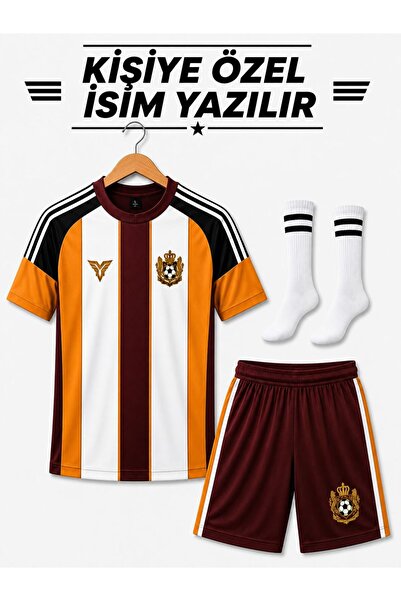 yenteks İsim Yazılır Sarı-Kırmızı Çocuk Futbol Forması Takımı Çorap Hediyeli