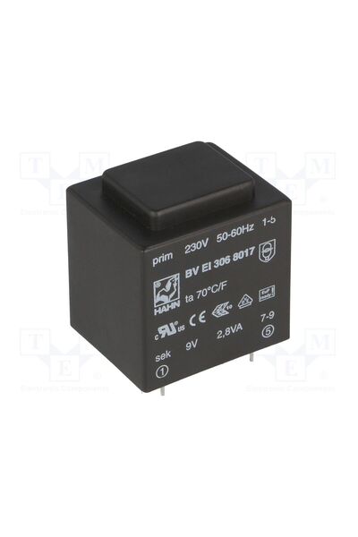 OEM Transformator capsulat HAHN BVEI3068017, 2.8VA, 230VAC, 9V, 311mA, PCB, BVEI