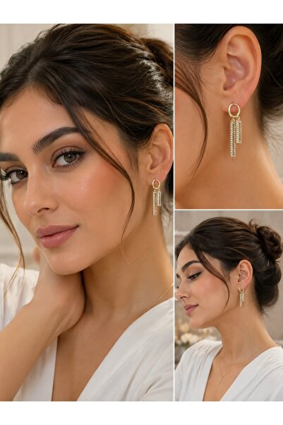 SEMUDA Women's Gold Sparkling Stone Long Earrings