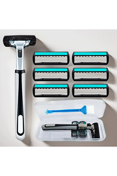 PriStyle Set de ras pentru bărbați cu mâner ergonomic, 6 lame, perie de curăț...