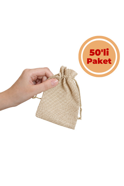 Renk İthalat Çuval Kese 9x12 cm 50'li Paket Jüt Hasır Lavanta Sabun Kına Çere...