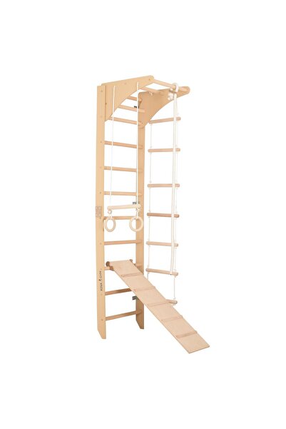 rinagym Spalier gimnastic din lemn 230 cm cu bară, inele, frânghie și rampă –...