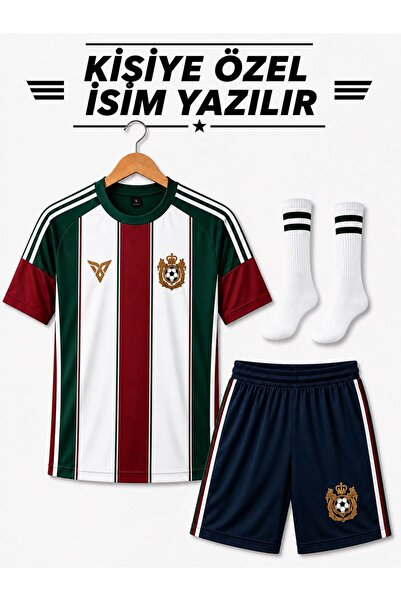 yenteks İsim Yazılır Yeşil-Beyaz-Kırmızı Çocuk Futbol Forması Takımı Çorap He...