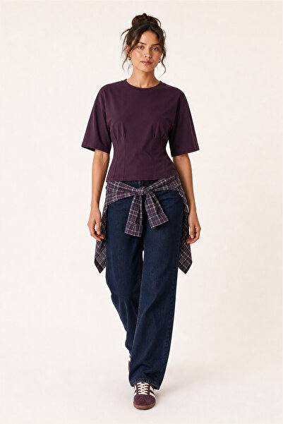 Lovelyİstanbul Waist-Fitted Cotton Knitted Blouse Lub0399 Mürdüm