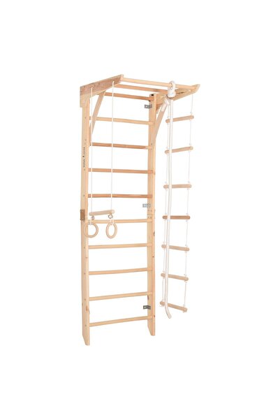 rinagym Spalier gimnastic din lemn 230 cm cu bară, inele, frânghie și scară –...