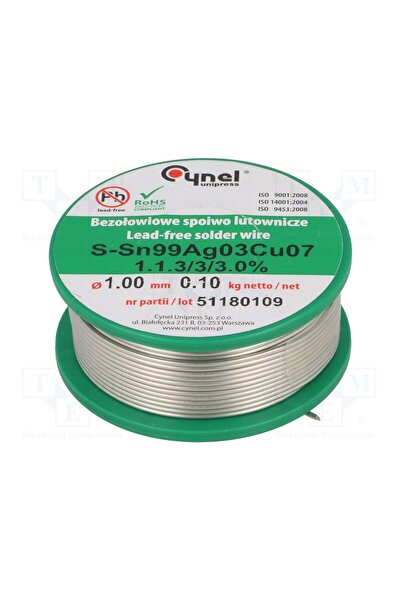 OEM Cositor CYNEL SAC0307-1.0/0.1, fără plumb, Sn99Cu0,7Ag0,3, 1mm, 100g, 216...
