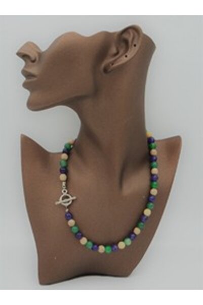 Stoneage Jade Natural Stone t Lock Necklace - Multi-Colored -