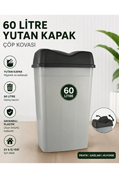 KAPLANBABA 60 Litre Yutan Kapaklı Çöp Kovası – Büyük Boy Plastik Çöp Kovası, ...