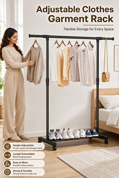 Generic 1 Steel Adjustable Rolling Garment Rack Heavy Duty Clothes Hanger Sta...