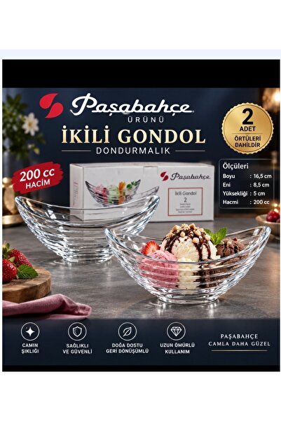 Paşabahçe 53983. 2 li cam k. kondol dondurmalık Sosluk uyum kabı 200 cc hacim...