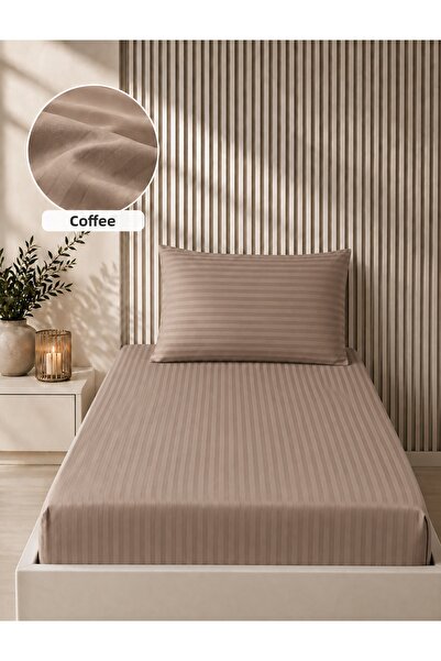 Bikaya Home Striped Satin Single Sheet Set |   100X200+30 cm |   Elastic, Sof...