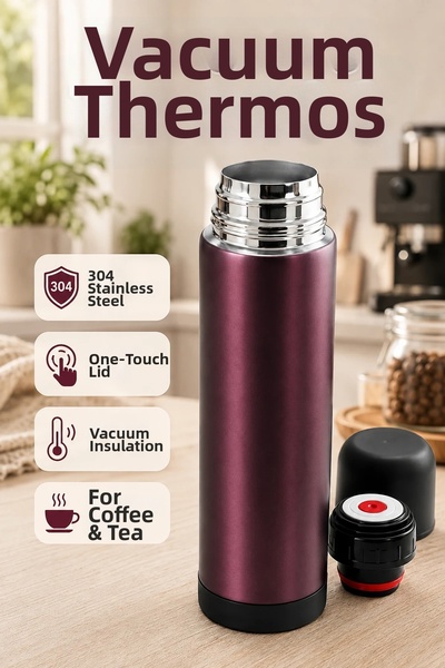 canrodi 304 Stainless Steel Vacuum Travel Flask – One-Key Lid Coffee and Tea ...