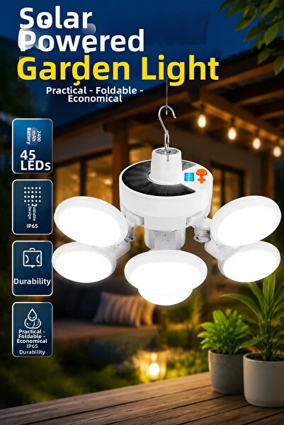 canrodi Lampă solară de grădină pliabilă cu 5 aripi și 45 LED-uri – 2400mAh IP65