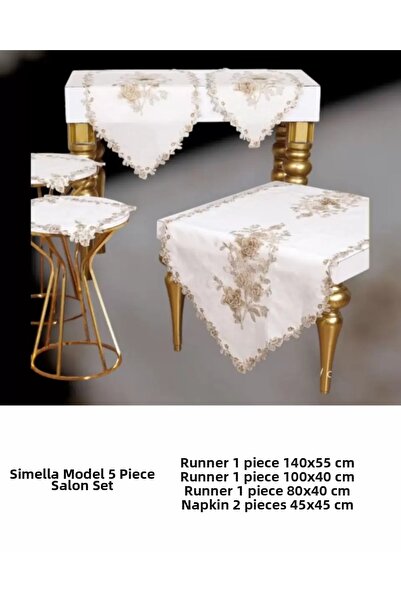 Ceki Home Simella Model Cream-Cappuccino Κεντητό Τραπεζομάντιλο, Σετ Τραπεζομ...