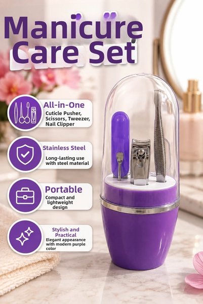 canrodi مجموعة العناية بالأظافر باللون الأرجواني - ملقط، مقص، مبرد أظافر ومقص...