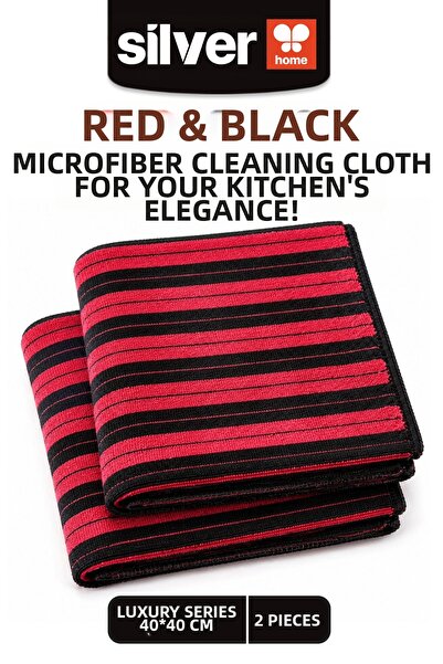 SİLVER HOME Luxury Series 2-Pack Microfiber Cleaning Cloth 40X40 cm Red Black...