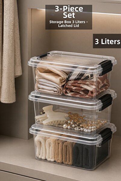 Meleni Home 3-Piece 3 Liter Multi-Purpose Organizer - Elora Lockable Lid In-C...