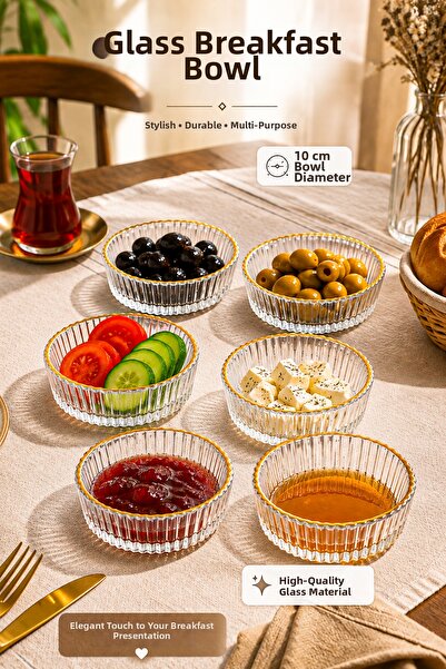 Porsima 13877 Vanes Set of 6 Gilded Floren Glass Bowls 10 cm – Gold Edged Sna...