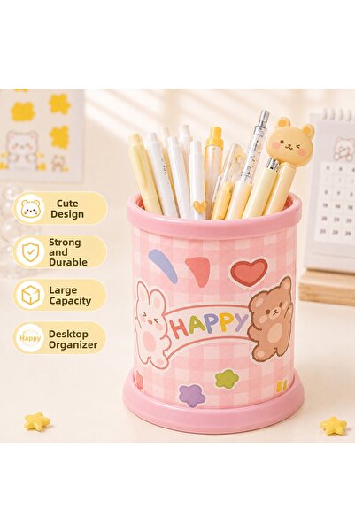 synshop Kawaii Pink Teddy Bear Rabbit Patterned Desktop Pen Holder Organizer ...
