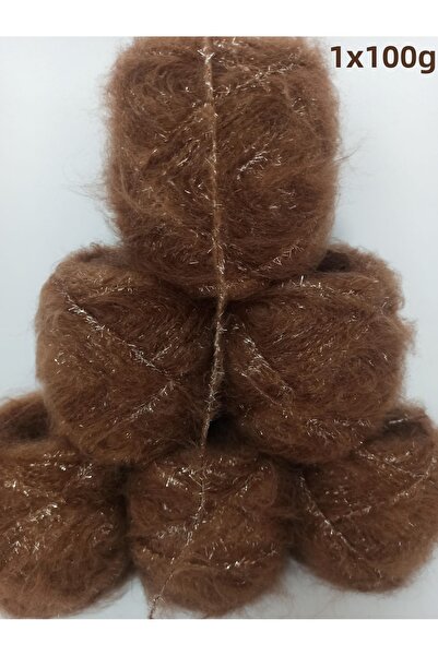 İPEK YÜN İPLİK DÜNYASI Moher Knitting Yarn (Brown, Gold Confetti Glitter) 100Gr