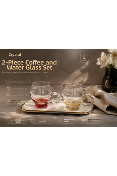 Generic Brand Crystal Set of 2 Coffee and Water Glasses – Red & Amber