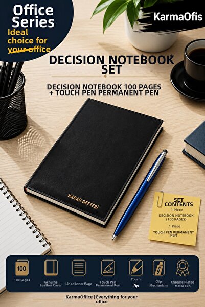 KarmaOfis Decision Notebook Set 25X35 cm 100 Sheets Faux Leather Lined Decisi...