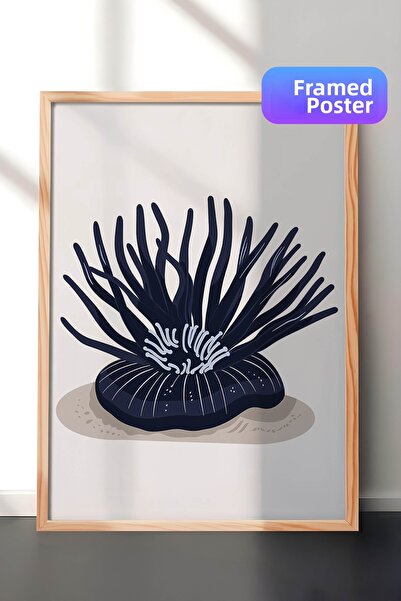 Zestia Pictură murală minimalistă cu ramă din lemn, Anemonă de mare albastru ...