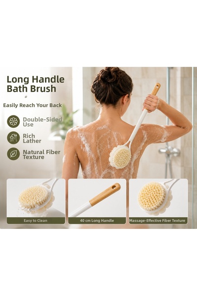 Ekostem Bamboo Handle Shower Brush, Two-Sided Back Washing, Exfoliating, and Massage Brush |   Natural Fiber and Exfoliation