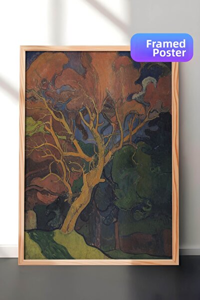 Zestia Pictură murală de artă modernă cu ramă din lemn, peisaj de pădure cu c...
