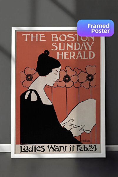 Zestia Pictură murală Art Nouveau cu ramă albă, afiș retro Revista Poppy, Nr....