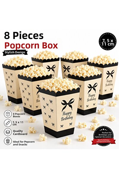 Partifabrik Black Bow Themed Decorative Corn Box 8 Pieces