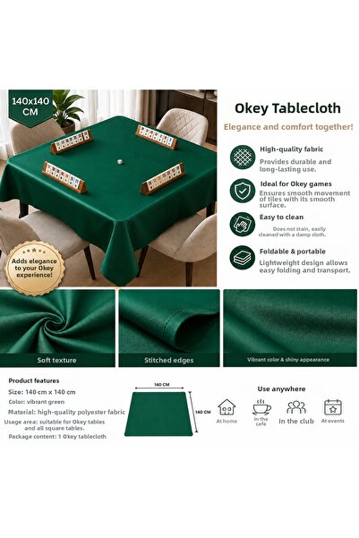 Sera Oyun Aletleri Green Color Okey Tablecloth 140X140 cm |   Square Okey Tab...