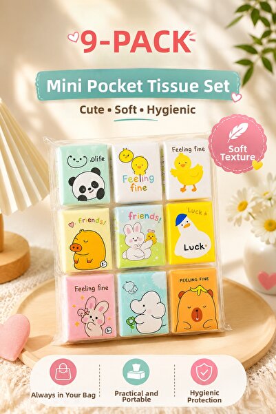 House Bird 9 Pcs Mini Character Pocket Tissues Colorful Patterned Soft Paper ...